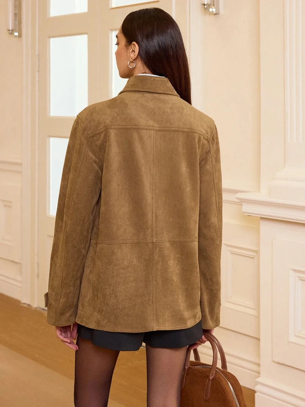 Commense Collared Button-Front Suede Effect Blazer - Picture 7 of 7